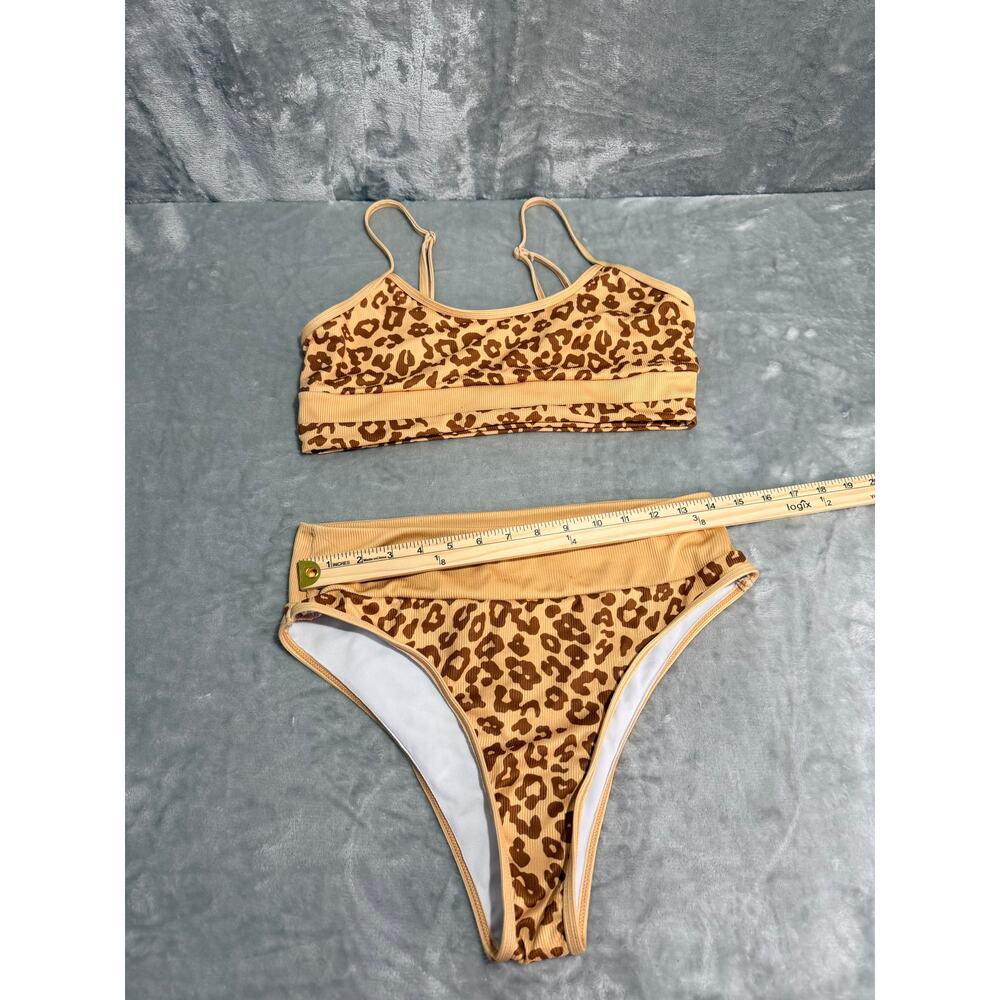SHEIN Leopard Print Ribbed High Waisted Bikini Set Size Large - Picture 6 of 8